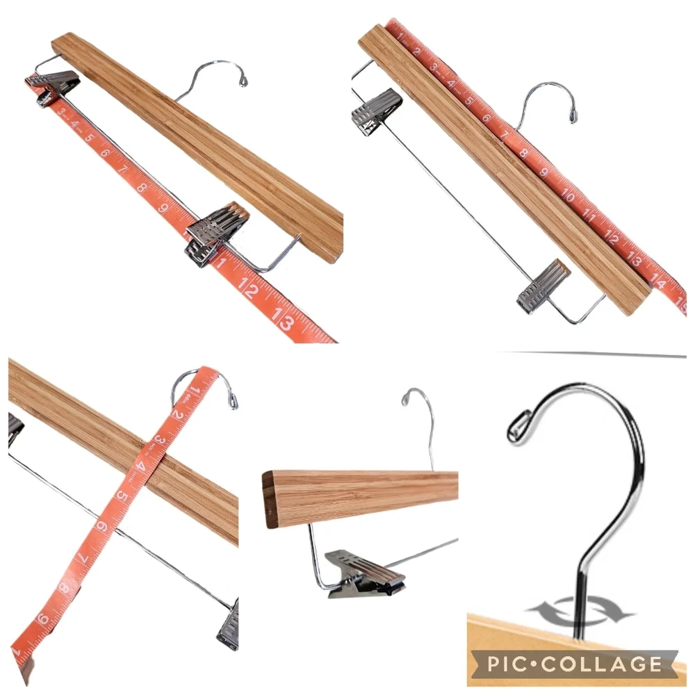 5 Piece Bamboo Hardwood Adjustable Chrome Sleek Clip Pant Hangers Swivel Hook